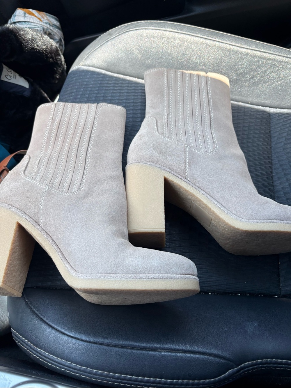 Classic Suede Ankle Boots in Beige - Women's Comfort Heel - Picture 3 of 5